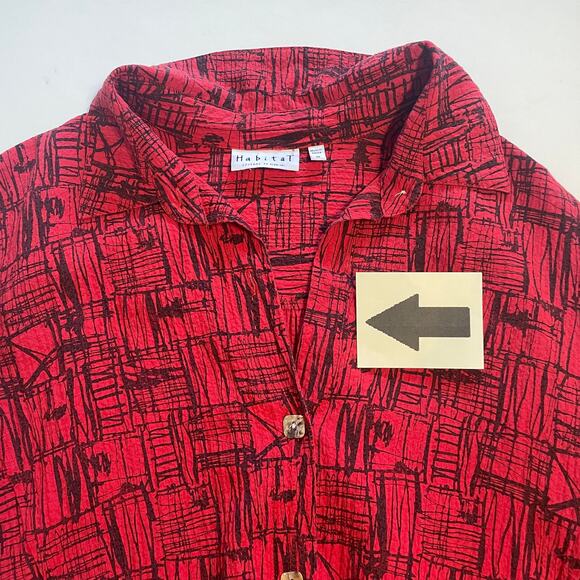 Habitat Lagenlook Button Top Womens Medium Artsy Flowy Shirt *1 Missing Button - Picture 6 of 10